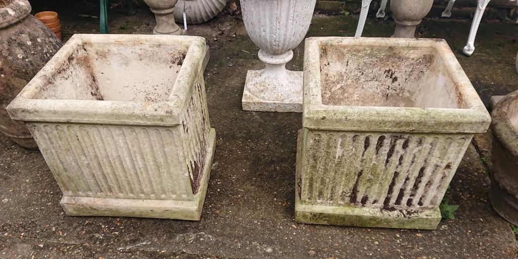 <p>Pair of Weathered Square Garden planters</p><p>46 cm tall x 46 cm square